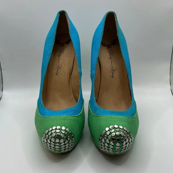 Penny Loves Kenny High Heels Stilettos Pumps Shoes Green Blue Womens 7.5 M - Picture 3 of 16